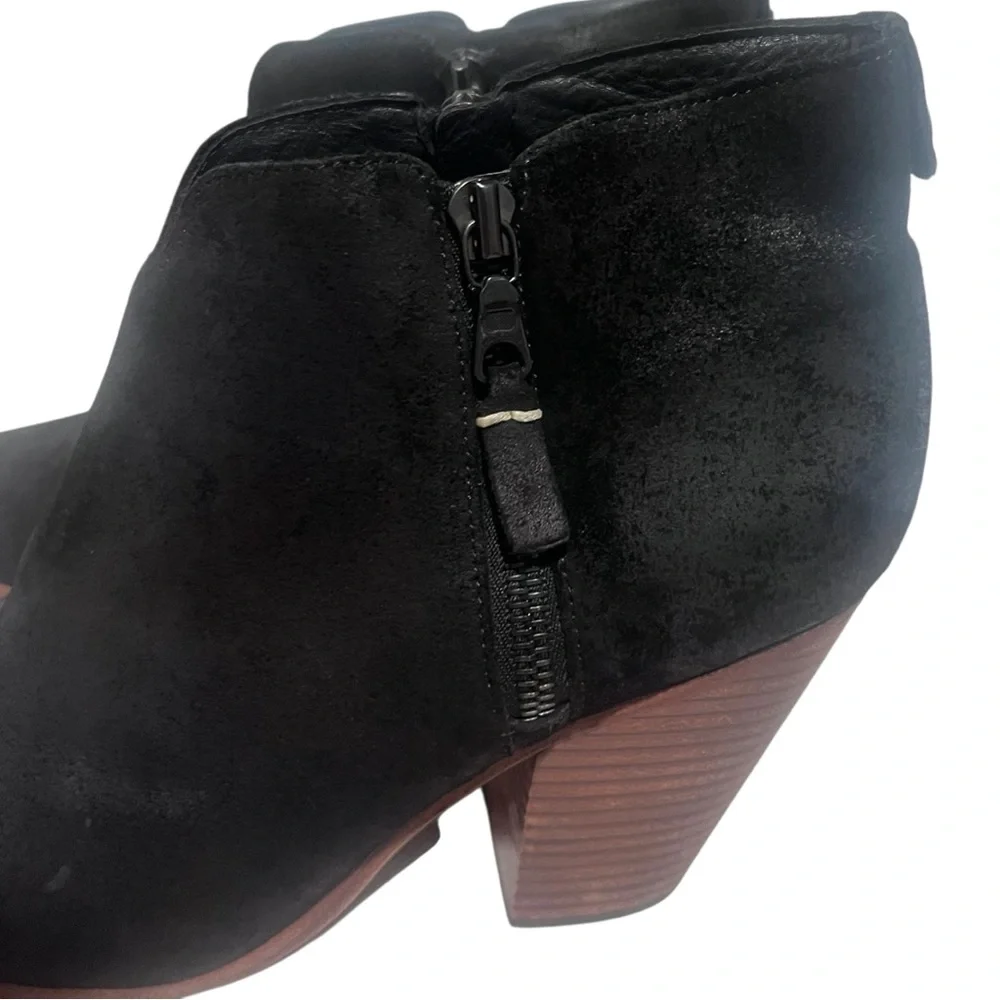 RAG & BONE Margot Waxed Suede Zip Booties – Black Ankle Boots Block Heel - Picture 6 of 11